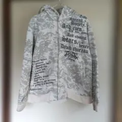 迷彩柄グレー&ホワイトパーカー M　裏起毛