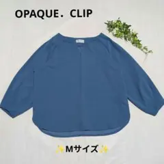 美品【OPAQUE．CLIP】オペークドットクリップ青い長袖VネックトップスМ