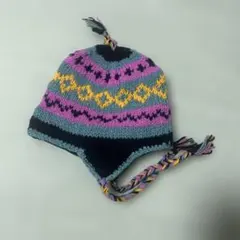 ウール100% 耳当て付きニット帽ビーニー カラフルな冬用帽子