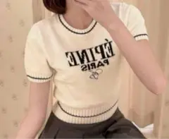 ÉPINE ホワイト 半袖ニットセーター
