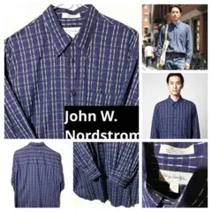 長袖シャツ L ゆるだぼ チェック 総柄 ブルー 黒