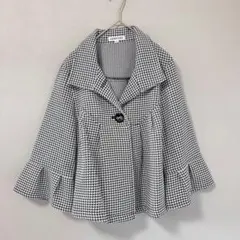 ◉LEMIORE　クロップド丈オープンカラージャケット　7分袖　千鳥格子柄　Mのサムネイル