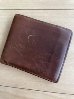 E6】GUCCI グッチ 二つ折り財布 ライトブラウン G ゴールド レザー