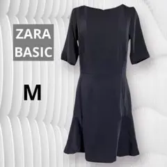 【ZARA BASIC】濃紺❤︎半袖フレアワンピース/M フォーマル　膝丈