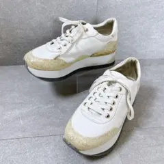 美品✨+diana 厚底スニーカー グリッター ホワイト ゴールド 22.5㎝のサムネイル