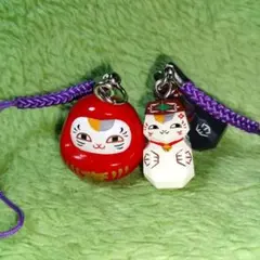 ニャンコ先生 日本の民芸 だるま&木彫り風人形2点セット