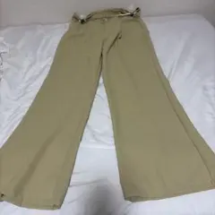 スラックス イエロー ベージュ ワイドパンツ ゴムウエスト