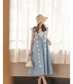 【新品未使用】Chesty チェスティ 花柄刺繍デニムジャンスカ