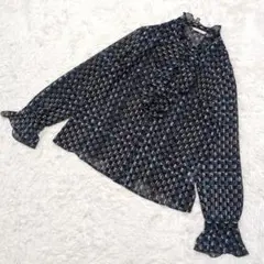 コルディアCORDIERドット柄フリル袖ブラウス 42XL 日本製 シアーとろみのサムネイル