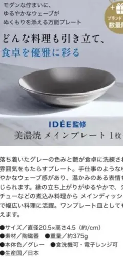 アテニアサマーキャンペーン⭐︎IDÉE 美濃焼 メインプレート 皿 - メルカリ