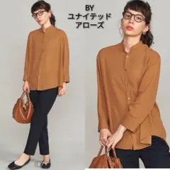 BY ジョーゼットドットスタンドカラーシャツ