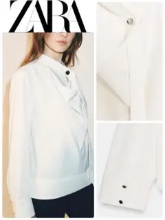 ZARA 2026 シフォン　ブラウス L 新品　未使用 ドレープネック 白のサムネイル