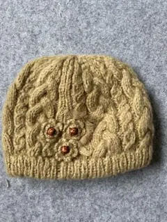 ベージュ ケーブル編み ニット帽