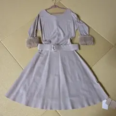 Apuweiser-riche ファー付き長袖ニットワンピース