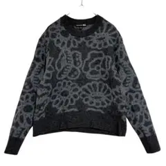 UNIQLO ユニクロ　クルーネック 花柄 ニット　ラムウール　グレー　L