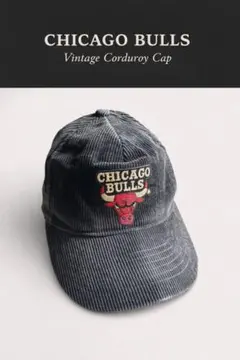 CHICAGO BULLSシカゴブルズ刺繍ロゴ キャップ コーデュロイ ブラック
