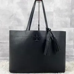 A4可 美品 トリーバーチ レザー トートバッグ マックグロー フリンジ 黒