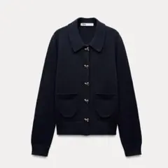 ZARA リボンボタン　襟付き　カーディガン