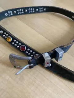 レザー ブラック ベルト ストーン装飾