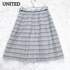 アンタイトル　フレアスカート　グレー　ブルー　ひざ丈　ボーダー　綿混　日本製のサムネイル