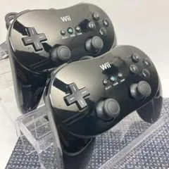 【フルメンテナンス】Wii WiiUクラシックコントローラーPro黒色 2個 a