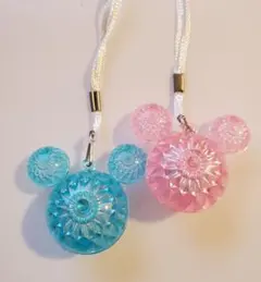 ミッキーマウス型光るライト付きチャーム 青 ピンク２個セット