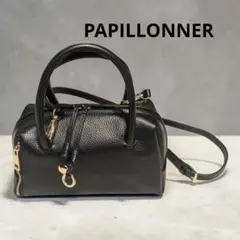 完売★美品★PAPILLONNER レザーチャームボストンバッグ 黒のサムネイル