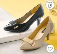 【一度のみ使用　超美品】リボン付きハイヒールパンプス 7.0cm