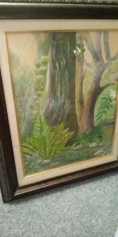 油絵【光織りなす翡翠の森】絵画 新緑 初夏 森 風景画 額縁付