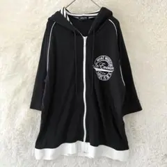 コムサイズム ジップパーカー L 黒ロゴ フード付 羽織り ユニセックス