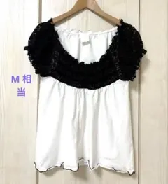 ANNA SUI アナスイ フリルレース 半袖カットソー ホワイト×ブラックのサムネイル