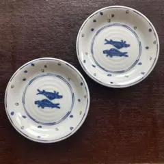 美濃焼 龍峰窯　染付 双魚紋　中皿 銘々皿 取り皿　２枚　中鉢 盛皿 古伊万里
