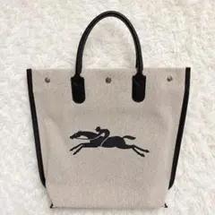 【美品】LONGCHAMP ロンシャン トートバッグ キャンバス 騎手馬刺繍 美品】LONGCHAMP ロンシャン トートバッグ キャンバス 騎手馬刺繍