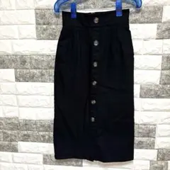美品【MOUSSY】マウジーデニムタイトロングスカート S黒Wサイドゴム厚地