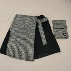 ALGY ラップスカート 黒と白のチェック柄 140cm