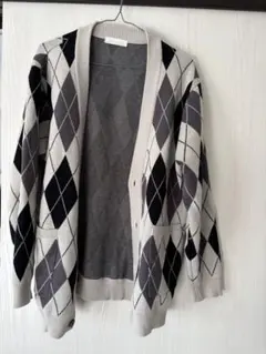 アーガイル柄 グレー系 カーディガン L