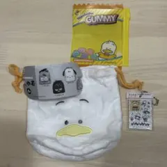 【3点セット】あひるのペックル　ふわふわフェイス巾着　きらめき　ファスナーケース