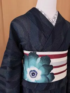 ☆希少品☆レア柄☆めずらしい絵羽柄浴衣.紺地クジラ波柄☆夏きもの