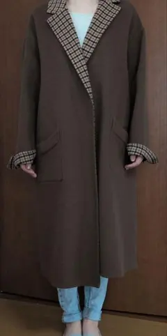 ローリーズファーム メリノWフェイスRVコート チェック柄 フリーサイズ 