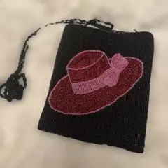 ［美品］ビーズ刺繍 ブラックショルダーバッグ