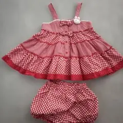 【美品】メゾピアノうさぎモチーフ付き 赤色ギンガムチェック ワンピースのサムネイル