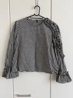 ZARA ギンガムチェック柄 長袖ブラウス フリル袖 S