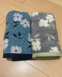 フェイスタオル　お花　ブルー　グレー　北欧