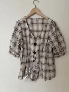 新品 NICE CLAUP チェック ブラウス