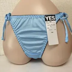 【YES】無地 光沢感 タンガ 紐パン 脇リボン 紐結び Tバック★ブルー L