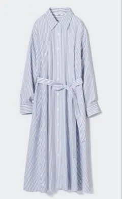 ユニクロ、ストライプコットンAラインシャツワンピース L