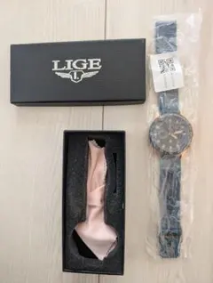 LIGE アナログ腕時計 ブルー/ゴールド