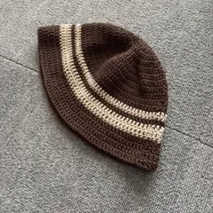 クラッシャーハット　バケットハット　ブラウン×ベージュ