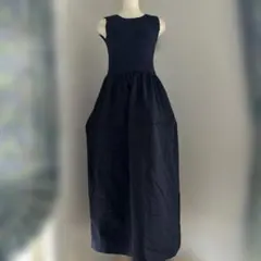 ネイビー ノースリーブ ニットロングワンピース