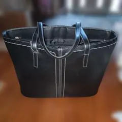 ブラックトートバッグ 外ポケット付き